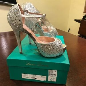 Lauren Lorraine silver glitter party heels